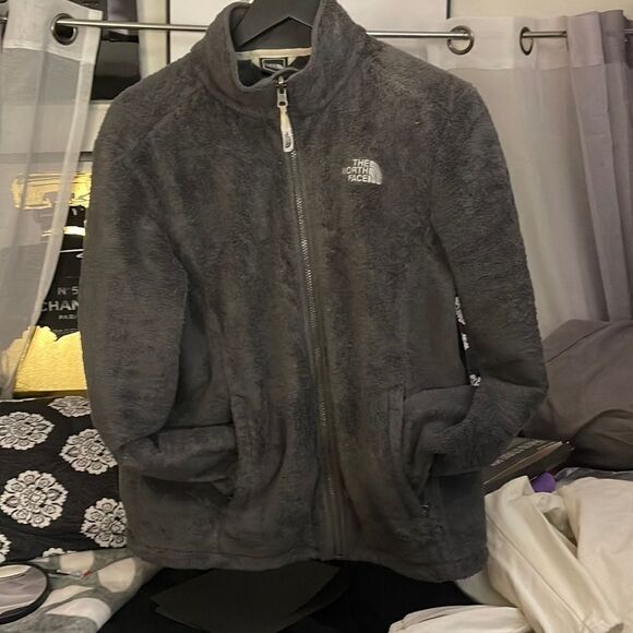 Size Large womens north face grey osito oso fuzzy sherpa fleece jacket full zip - Picture 1 of 5